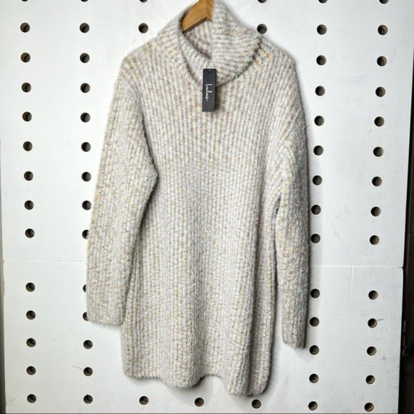 NEW Lulus Sweet Whispers Ivory Multi Eyelash Knit Turtleneck Sweater Dress - Picture 3 of 6